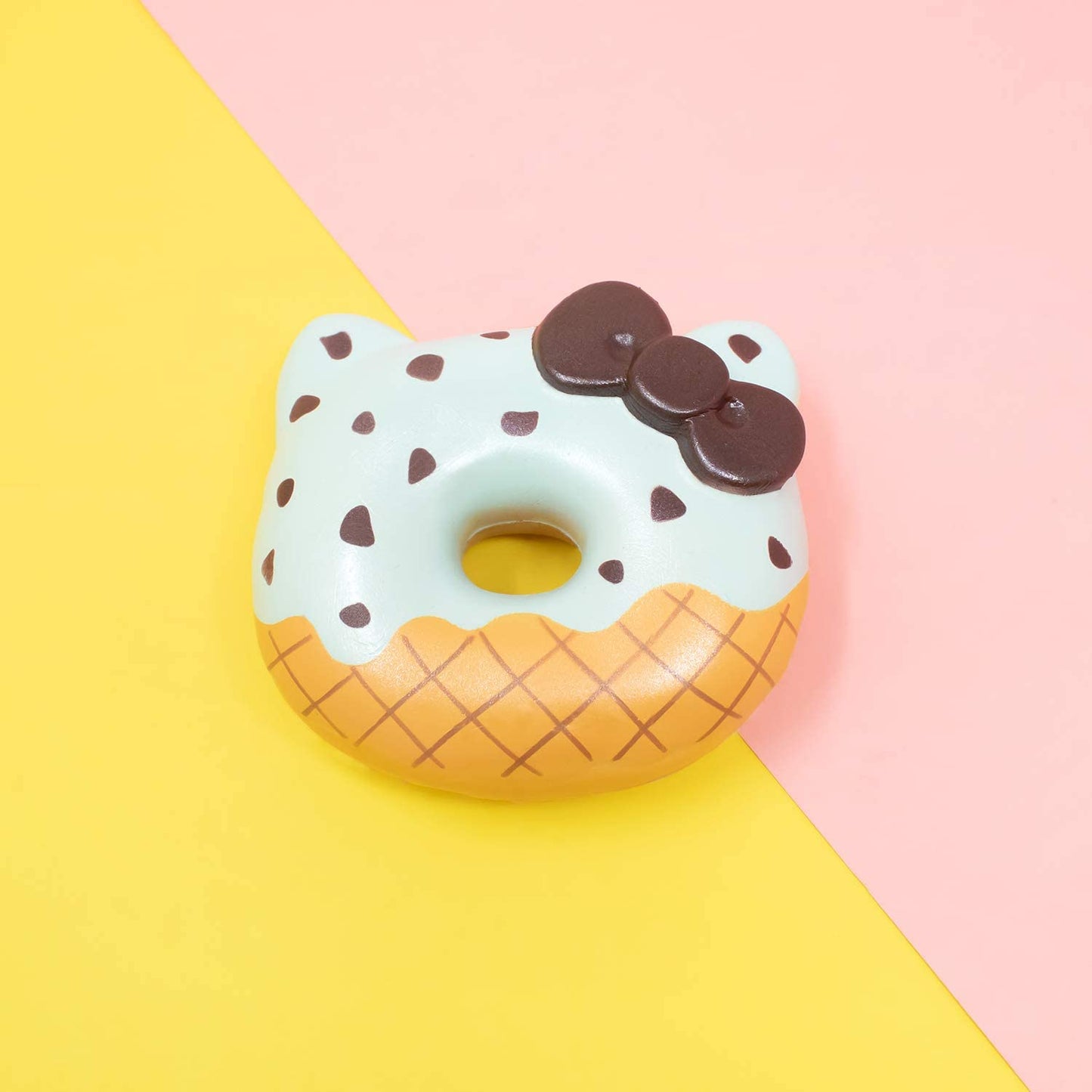 Sanrio Hello Kitty Ice Cream Donut Slow Rising Squishy Toy Keychain (Mint Chocolate) for Party Favors, Stress Balls, Birthday Gift Boxes, Kawaii Squishies for Kids, Girls, Boys, Adults