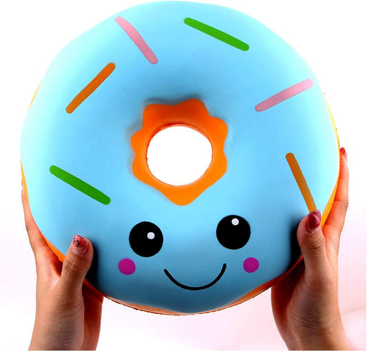 10" Inch Large Slow Rising Squishy Toys, Giant Donut Jumbo Slow Rising Scented Super Soft Squeeze Squishy Food Toys Stress Relief Gift Collection (Blue Donut)